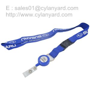 Id badge neckstrap with epoxy dome retractable pull reel,