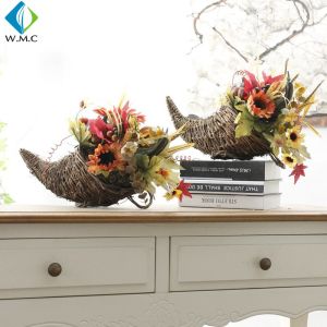 China Halloween Decoration Artificial Green Plants , Horn Shape Sunflower Hanging Basket on sale