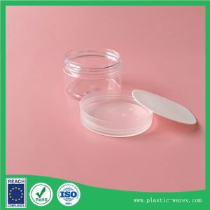 50 ml plastic transparent jar with lids outside and interior lid