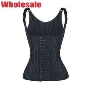 Breathable Hollow Waist Trainer Vest Black With Adjustable Strap 25 Steel Bones