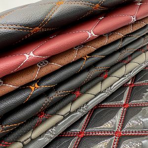 Custom 5mm Polyurethane Foam Quilted PVC Embroidery Synthetic Leather Fabric for