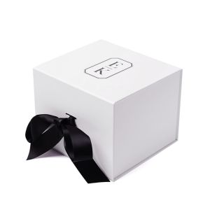 China White Square Foldable Paper Gift Box With Magnetic Catch And Ribbon Decor on sale