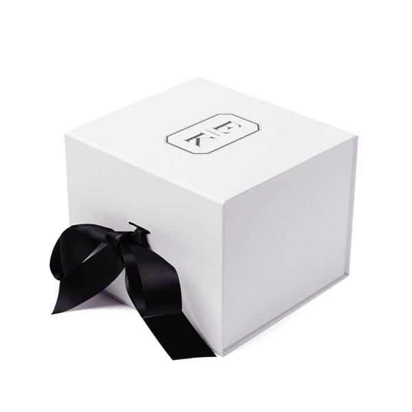 Quality White Square Foldable Paper Gift Box With Magnetic Catch And Ribbon Decor wholesale