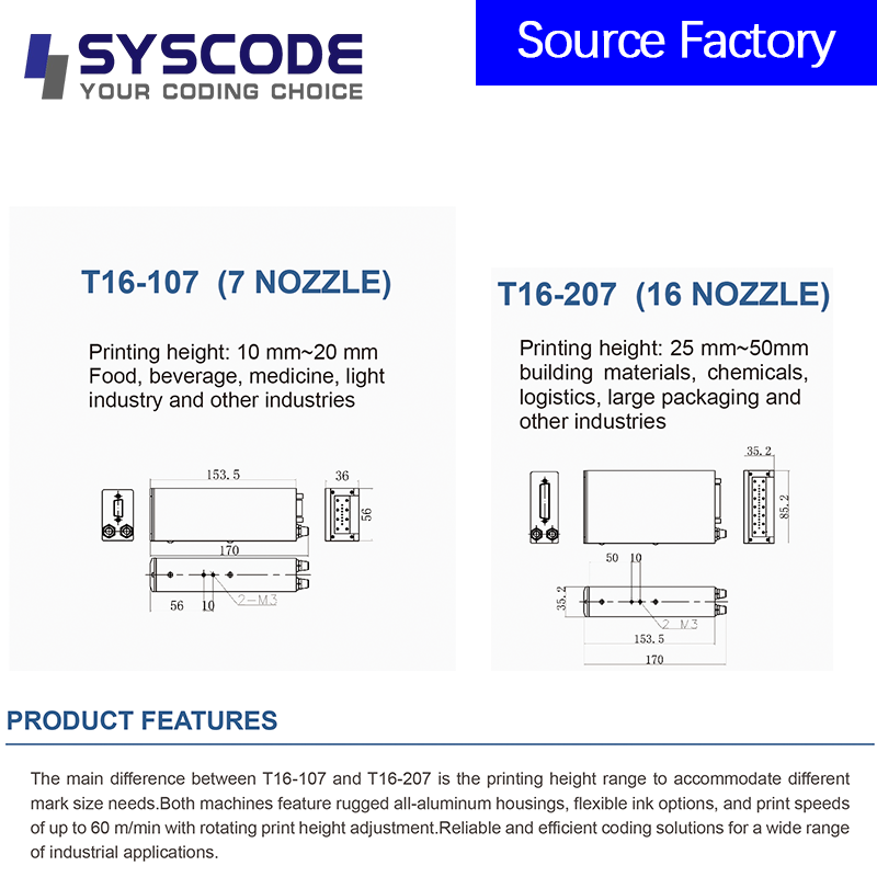 T16 Series All-Aluminum DOD Large Character Inkjet Printer with 7-inch