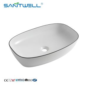 Sanitwell modern design porcelain white counter top ceramic bathroom art basin