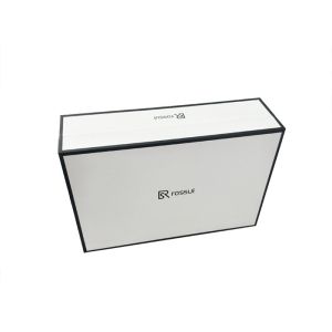 Luxury White Textured Lid And Base Boxes Black Edge Printed For Shoes Packaging
