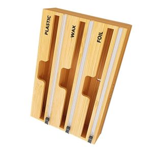 Stylish Bamboo Drawer Zip Lock Kitchen Foil Plastic Wrap Dispenser with Slide