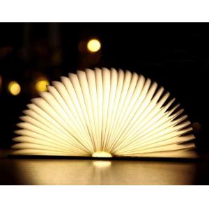 USB Cargeable Foldable Page Wooden Cover Book Shape LED Light For Home