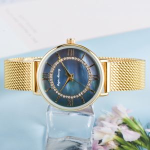 Ladies 3ATM Quartz Analog Watch 18mm Mop Dial Watch Mesh Strap