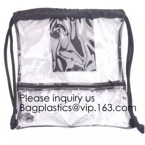 Clear Drawstring Bag - PVC Drawstring Backpack with Mesh Side Pockets for School