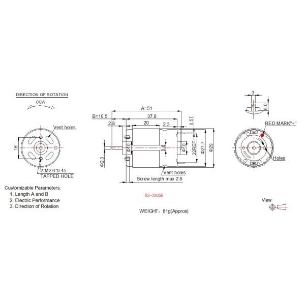 RS-3 12v Electric Motor High Torque , 27.7mm Small Electric Motor With Carbon Brush