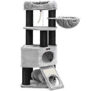 China Multi Level Decorative Songmics Cat Tree Fluffy Plush Perch Cuddle Cave on sale