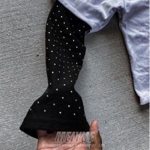 Custom Screen Print Logo Double Layer Rhinestone Long Sleeve Boxy Tshirt