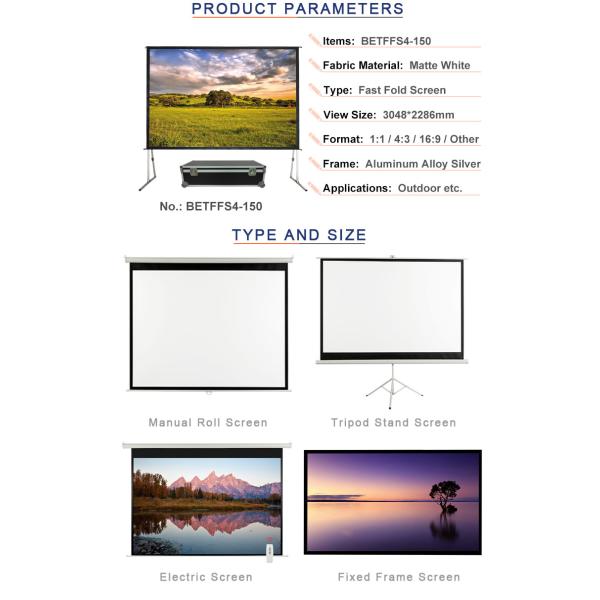 BNT wholesale product 150 inch used for outdoor fast fold projector screen aspect ration 4:3