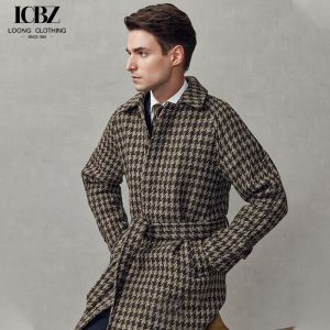 Customized Logo Printing British Style Houndstooth Woolen Coat for Business Casual