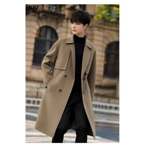 DRIPPING Print Pattern Men's Long Wool Blend Overcoat for Winter Wear in Adults