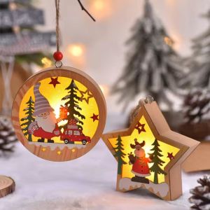 China Christmas Glow ornaments Christmas tree Wooden hanging ornaments Santa Claus snowman Elk Christmas lights on sale