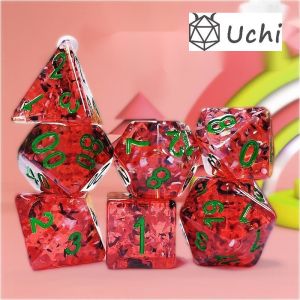 Red pomegranate Sequins Resin Boarding Dice Set dnd dice