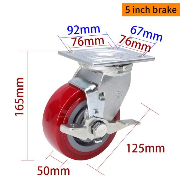 Red 5 Inch Heavy Duty Swivel Casters 125mm Caster Wheels 735-86
