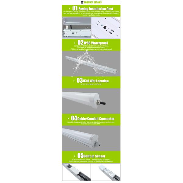 Sensor Control 200W LED Linear High Bay Light Fixture for Warehouse IK10 IP67 Waterproof