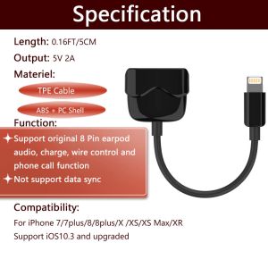 Dual 8 Pin Iphone 7 Phone Jack Adapter Audio Charge Call Volume Control