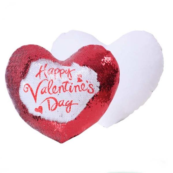 Personalized Heart Shape Sublimation Sequin Pillow Covers Heat Transfer Glitter