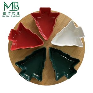 Eco-Friendly Bamboo Cooked Food Tray With Ceramic Plate For Christmas