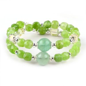 China Square Multifacted Bead Peridot Bangle Genuine Crystal Bracelet OEM ODM on sale