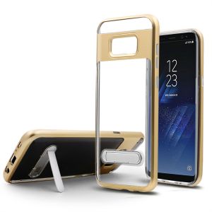 Kickstand Transparent Crystal Clear PC Back TPU Hybrid Protective Phone Case for