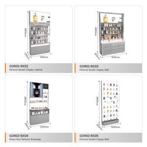 Cosmetic Store Showcase Grey Transparent Low Cabinet With Double-Sided Light Box