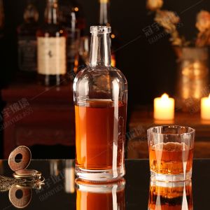 Glass Products Clear Round Brandy Gin Rum Vodka Tequila Liquor Bottle with Cork