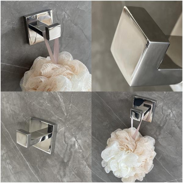 Polished Bathroom Robe Hooks Square Stainless Steel Towel Hook Wall Mounted