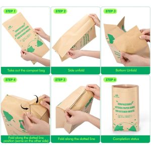 100% Biodegradable Square Bottom Kraft Paper Garbage Bags for Food Waste 50 Lb