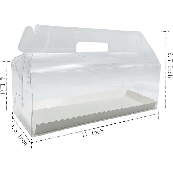 Quality Clear Roll Cake Gable Boxes With Handle & Cake Boards, Transparent Plastic Gift Boxes，Easy Carrying Pastry Containers For Bakery Christmas Wedding, Size: 11” X 4.3” X 4” wholesale