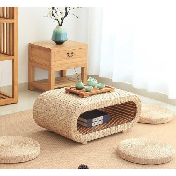 Quality The Cane Makes Up Tea Table Natural Straw Woven Floor Table wholesale