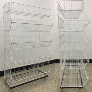 Versatile 5-Tier Metal Wire Basket Stand for Supermarket Snack Display in