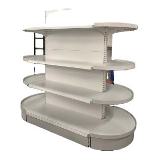 White supermarket shelf with half round end shelf