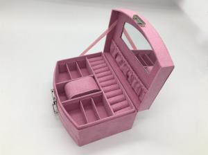 China Pink Fabric Fancy Jewelry Box With Lock And Handle Customized Size on sale