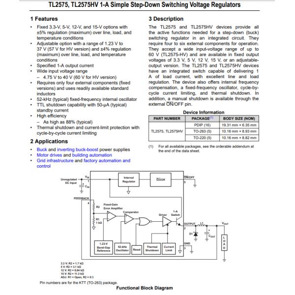 TL2575-05IKTTR Switching Regulator IC With 5V 1 Output 1A