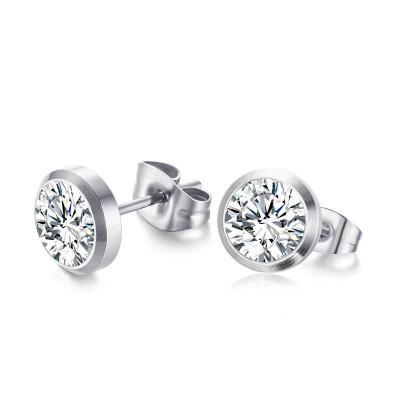 Wholesale Stainless Steel Round Clear Cubic Zirconia Stud Earrings Women