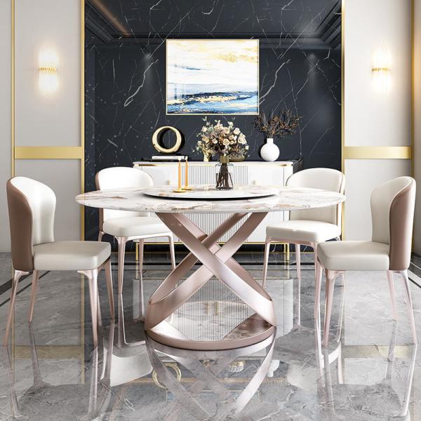 Light Luxury Modern Marble Round Table With Turntable Household Dining Table