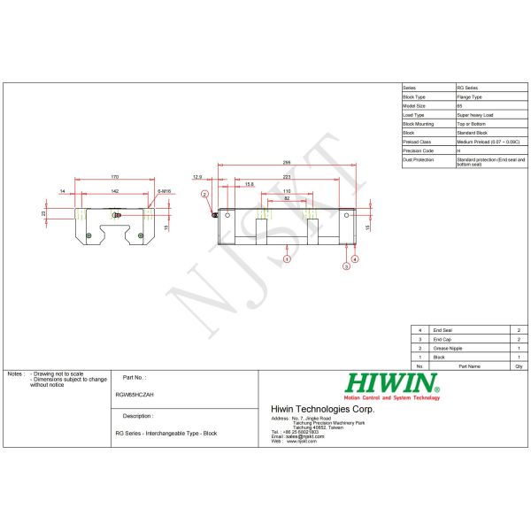 HIWIN RGW65HC Linear Guide Rail Actuator Module System 65mm Size