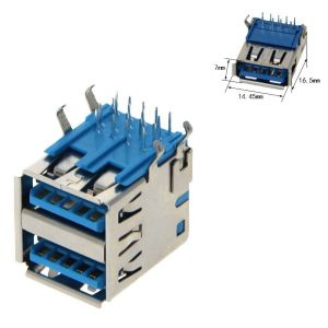 Single or Dual Port USB 3.0 Type A Female Socket Jack PCB Board Connector For