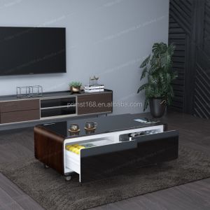 135L Coffee Table with Built-in Music Player and 2 USB Charging Ports Iron Glass