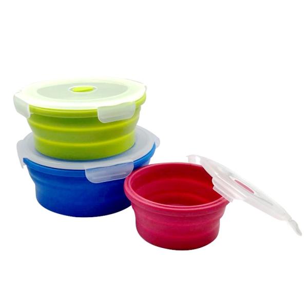 Quality Wholesale 4 Sets Microwavable Food Storage Containers Safe leakproof Silicone Foldable Round Lunch Box wholesale