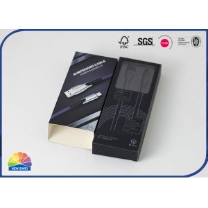 Drawer Folding Sliding Paper Box USB Cable Packaging With Plastic Tray