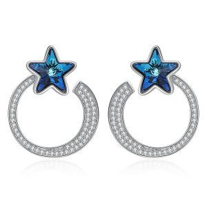 China 7.2g 2.6x2.1cm Star Hoop Earrings Gift 5A CZ Solid Silver Earrings on sale
