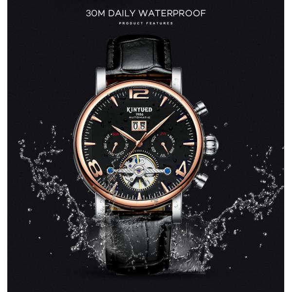 J030-4 KINYUED Mens Automatic Mechanical Watch Tourbillon Leather Waterproof Mechanical Watches