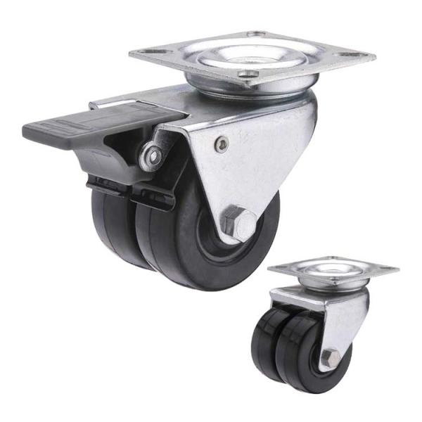 Quality 70kg Loading Dual Wheel 50mm Rubber Casters With Lock wholesale