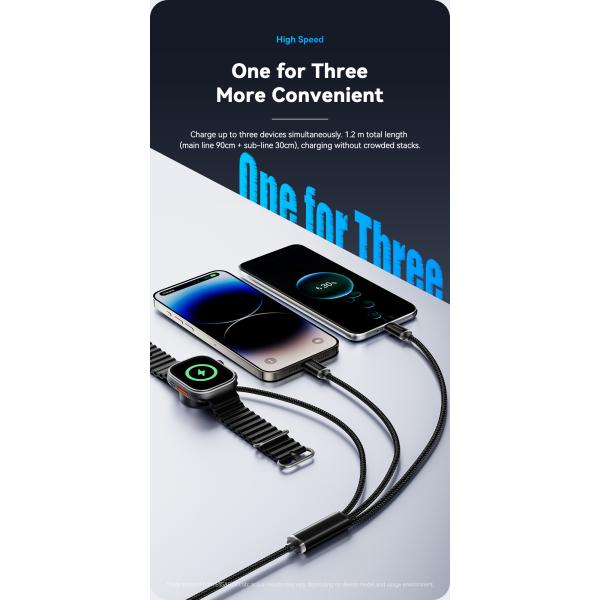 USB A To USB C + L + Watch Cable 3 In 1 Charging Cable 3A ES-X60 Series